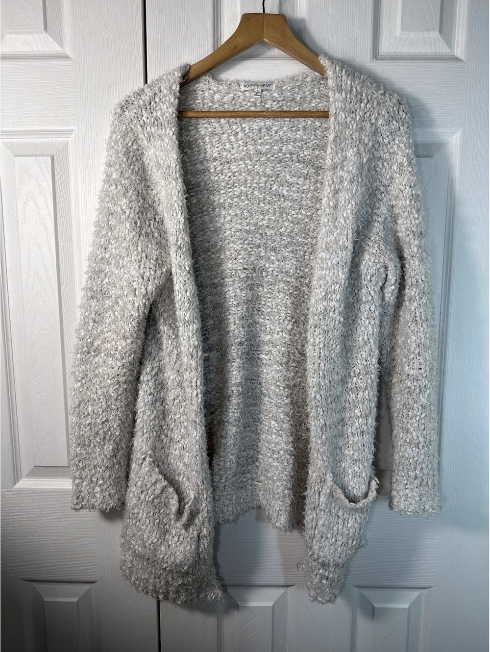 Woven Heart Cozy Knit Cardigan Sweater, Size Large